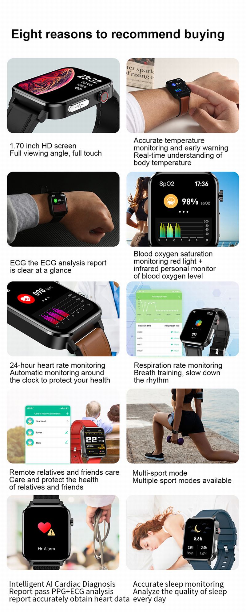 E86 Temperature SPO2 ECG Smart Watch